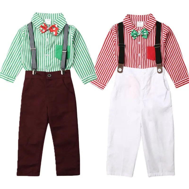 

1-4T Toddler Baby Boy Christmas Party Suit Suspender Bow Tie Pants Babies Xmas Costume Outfit
