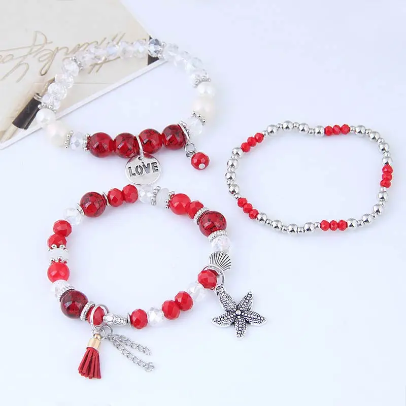 1PC/1Set Starfish Bangles Jewelry Gifts Multilayer Natural Stone Shell Letter Tassel LOVE Vintage Leaf Charms Beads Bracelets | Украшения и