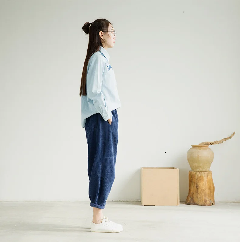 NINI WONDERLAND Corduroy Harem Pants Woman Autumn Low Crotch Ankle Length Pants Elastic Waist Female Loose Trousers Casual