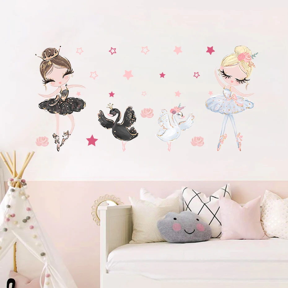 

Animal Swan Horse Girl Stickers Removable Nursery Wall Decals Art Posters Print Gift For Girls Bedroom Interior Home Decoration