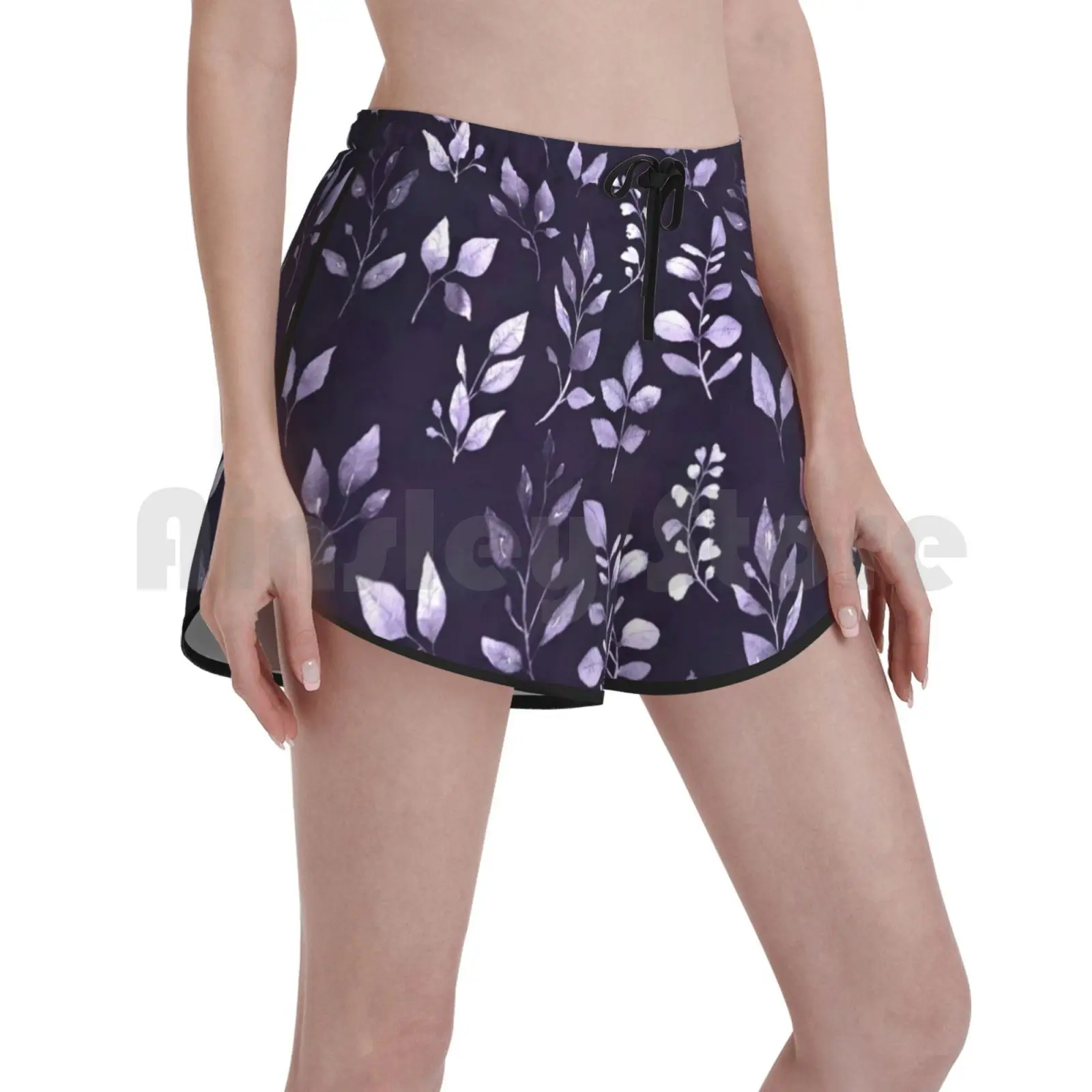 

Dainty Leaves Purple Pattern Swim Shorts Women Beach Shorts Watercolour Pattern Design Pretty Floral Spring Summer Chic