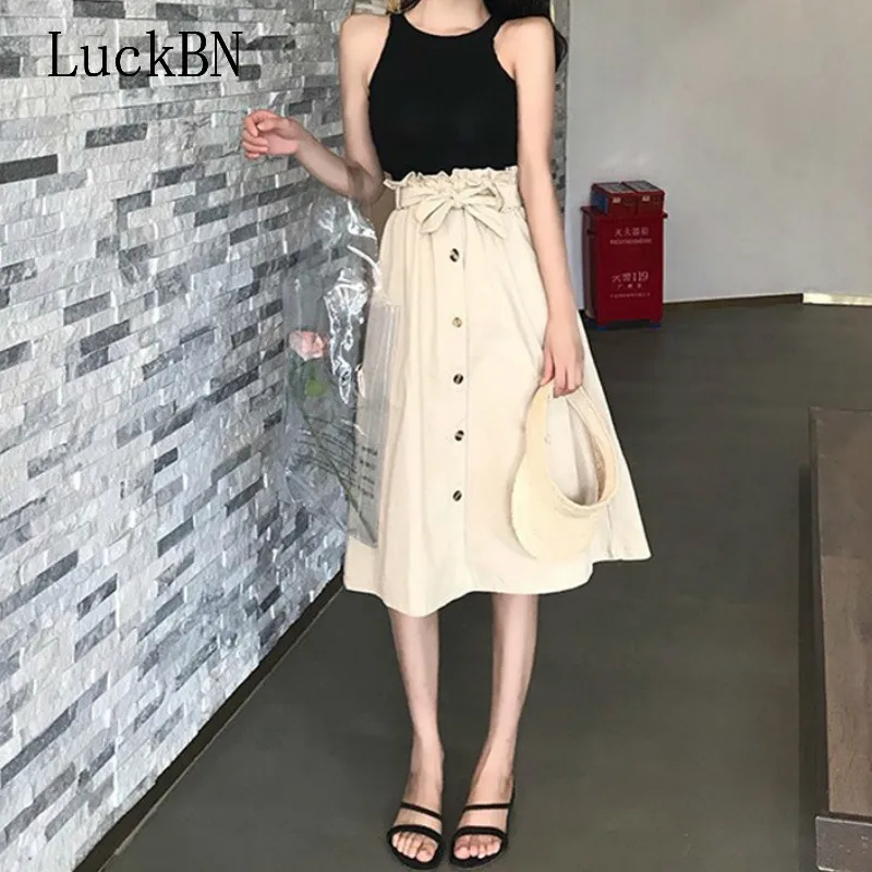 Весенне-осенние юбки женские 2020 миди до колена корейская элегантная юбка на