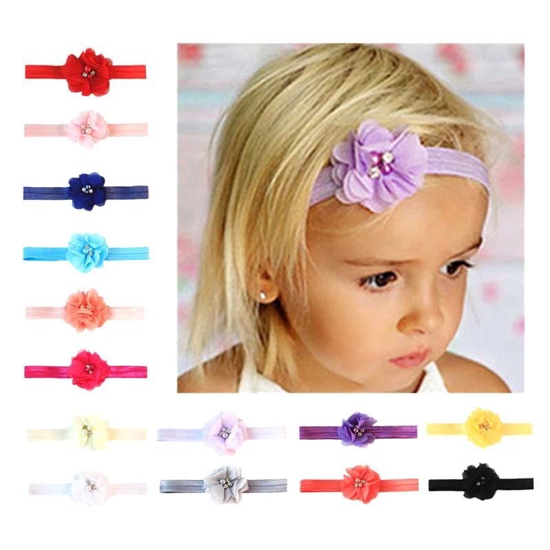 Детская повязка на голову с бусинами и цветами ручной работы эластичная для