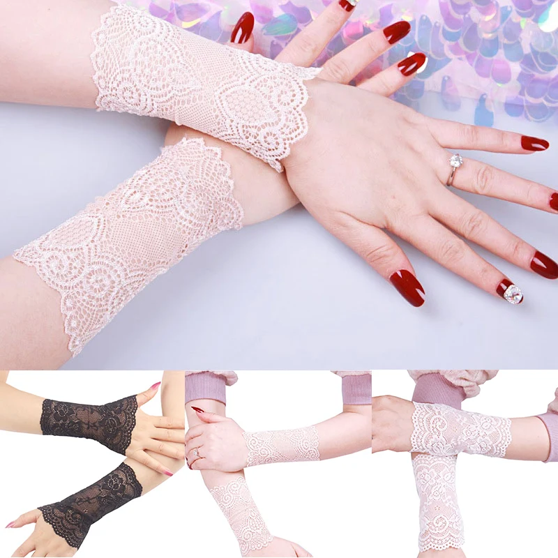 

Summer Lace Arm Sleeve Cover Short Gloves Floral Figerless Driving Non-slip Thin Gloves Sun Protection Fishnet Short Arm Sleeves
