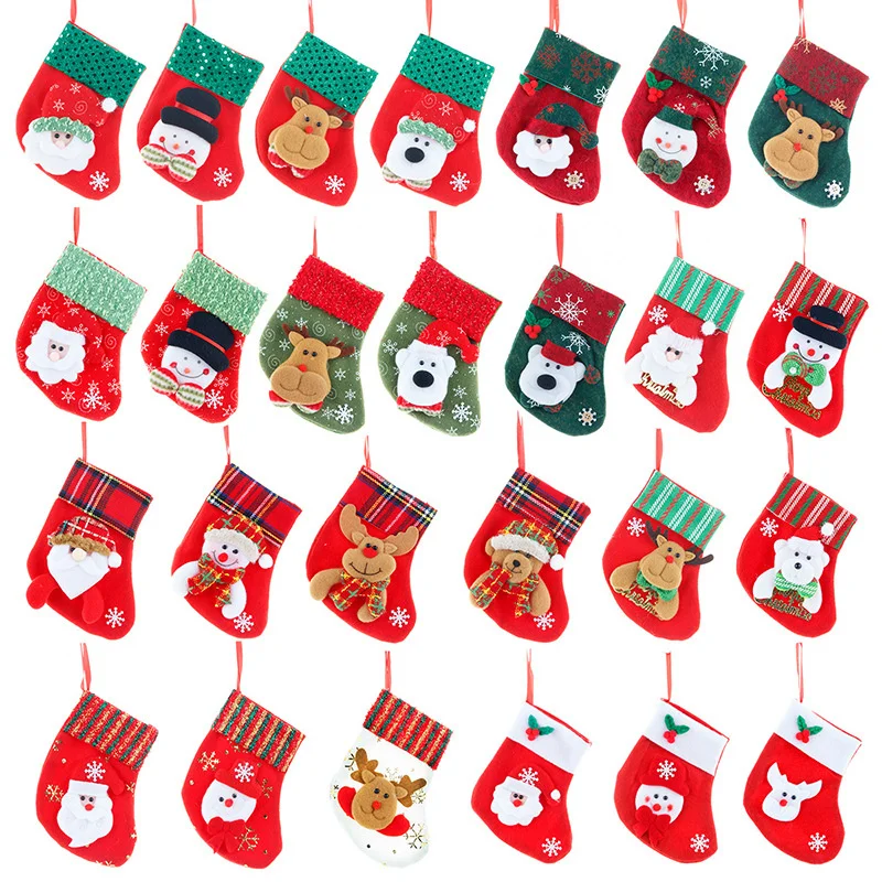 

Hot Christmas Gift Stocking Sack Santa Claus Xmas Tree Hanging Decor Mini Snowflake Stockings Stuffers Candy Gifts Bag Navidad