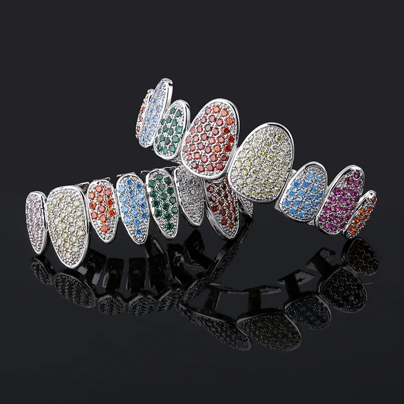 Хип-хоп грильз со льдом яркие кубические грили с микро закрепкой 8/8 верхние и