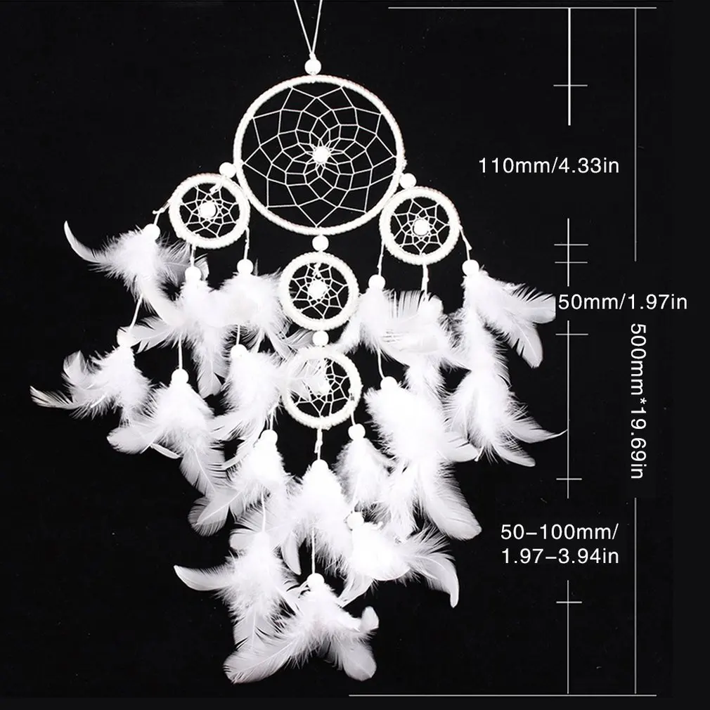 

Indian Style Feather Dreamcatcher Handmade Wind Chimes Art Hanging Pendant Five Ring Ornament Home Garden Wall Hanging Decor
