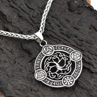 new personality celtic tree of life round pendant necklace mens viking rune amulet necklace pendant accessories party jewelry