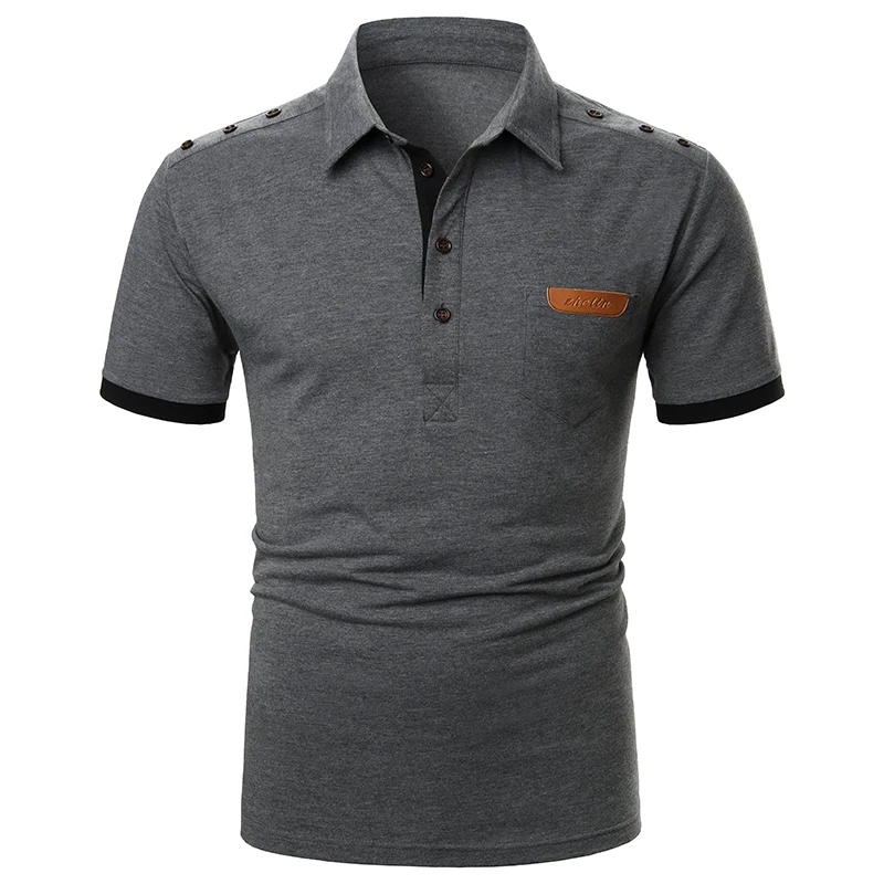

Men Short Sleeve T-Shirts Fashion Leather Tee Casual T-Shirts Slim Fit Turn-down Basic T-Shirts Summer Streetwear Casual Men top