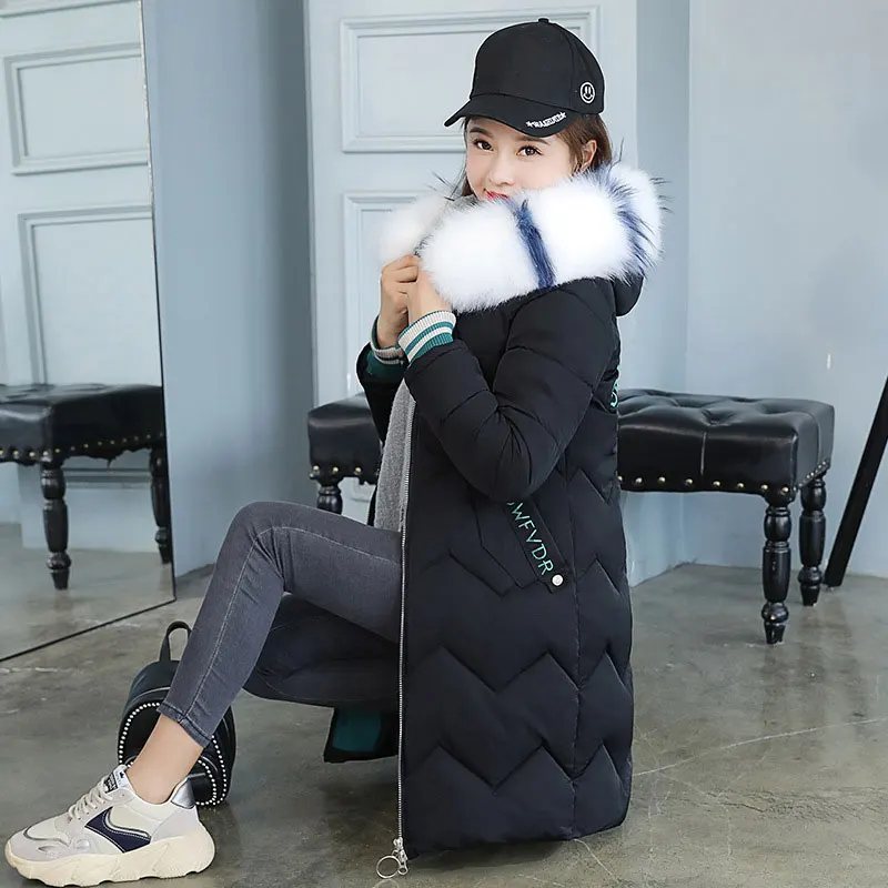 

Long Colorful Fur Coat Women Hooded Bakery Oversize Winter Down Coat Thick Warm Jacket Cotton Padded Wadded Parkas Big Pocket