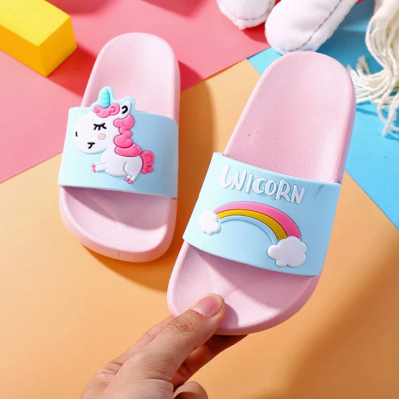 

Unicorn Slippers Boy Girl Summer Kids Rainbow Indoor Non-Slip Beach Sandals Home Shoes Children Flip Flops