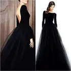 Элегантное бархатное свадебное платье с длинными рукавами, сексуальное черное вечервечерние платье с открытой спиной, длинное свадебное платье, вечернее платье
