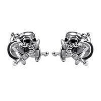 pirate skeleton stainless steel punk earrings for mens personality silver color hip hop skull piercing ear stud earring jewelry