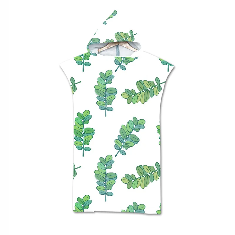 

New leaves geometry Towel Adult Microfiber Dressing Robe Hooded Bath Towel Swimming Surfing Beachwear