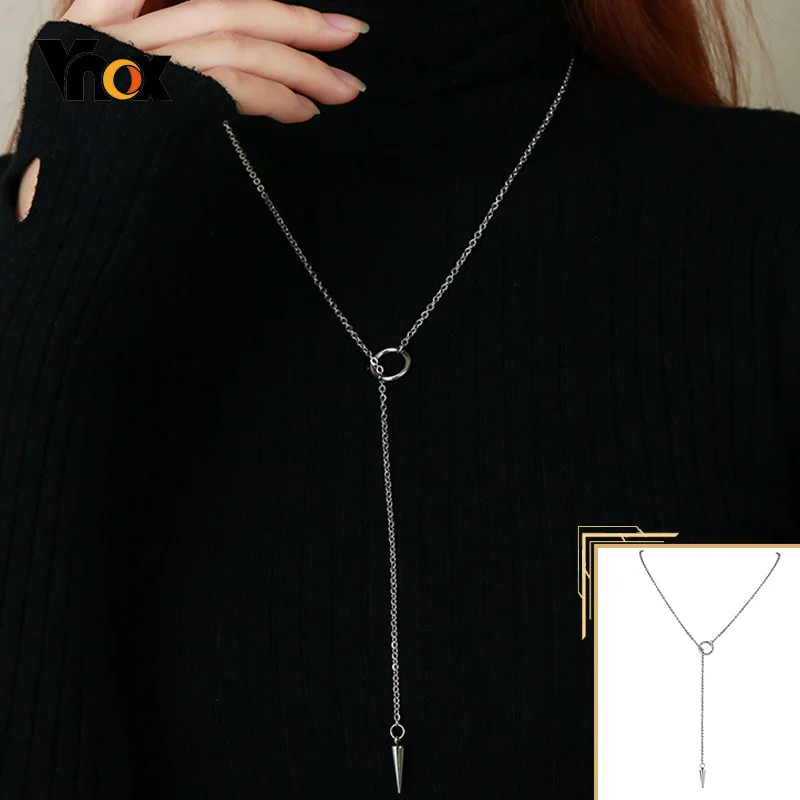 Минималистичные Y ожерелья Vnox для женщин Очаровательное ожерелье из нержавеющей