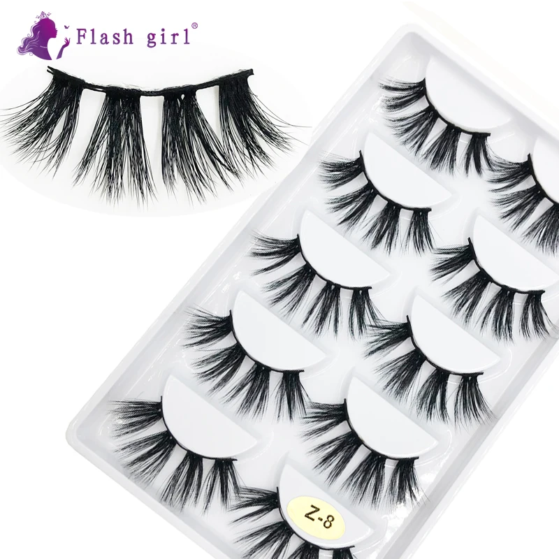 

Flash Girl Z08 5 pairs 100% Handmade Mink Hair Eyelashes Wholesale Faux Mink Eyelashes Dramatic Volume Mink Natural Long Lashes