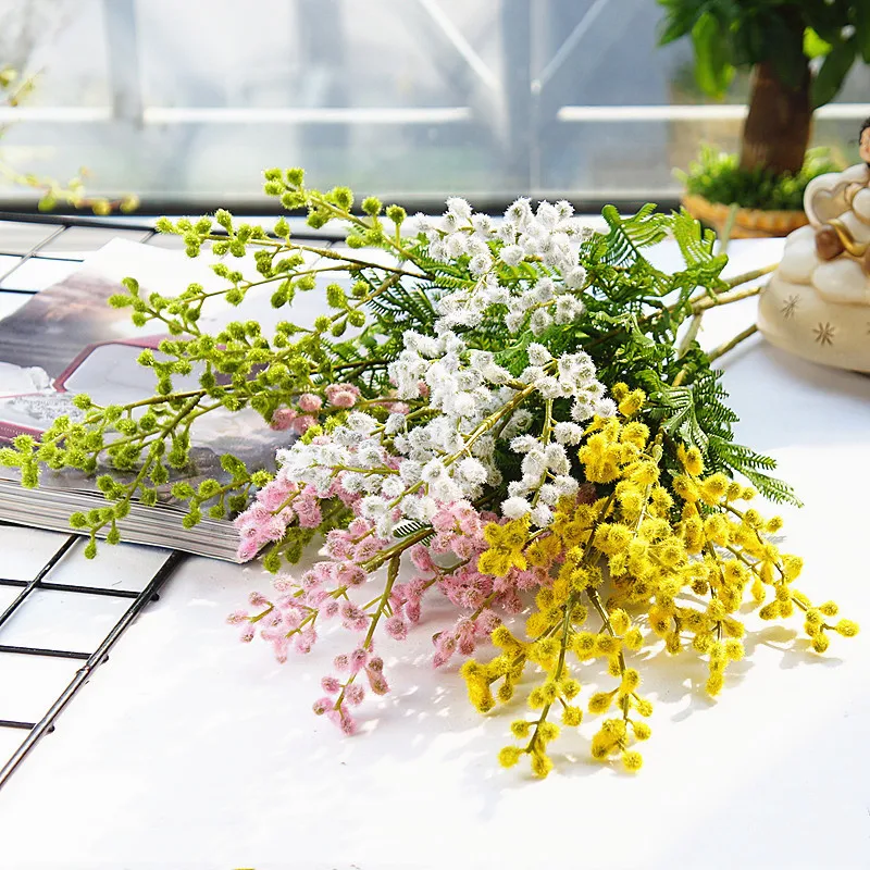 

3 Fork Hair Planting Rich And Noble Acacia Bean Simulation Fake Flower Wedding Photography Props Home Soft Decoration Handmade