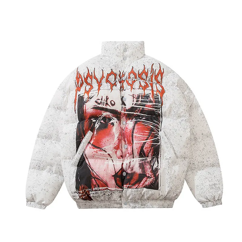 Мужской пуховик с хлопковой подкладкой теплый в стиле харакудзю принтом