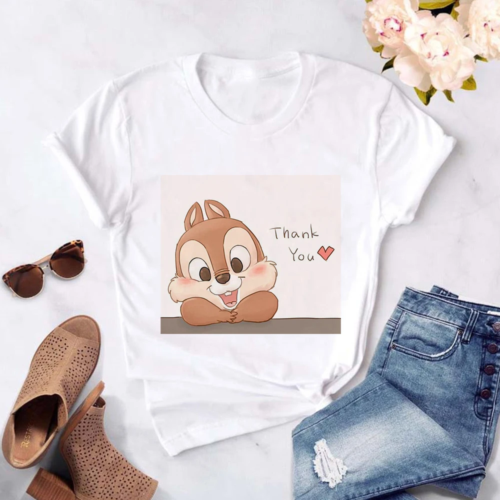 

Summer Loose Clothing S-2XL New Disney Chip and Dale Print T Shirt Women O Neck Short Sleeve Tees Tops Women TShirt Funny