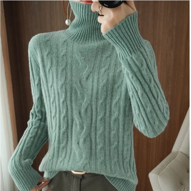 

Зимние женские свитера, Модный повседневный плотный Водолазка с длинным рукавом, вязаный женский пуловер из 100% шерсти, одежда, джемпер, топы...