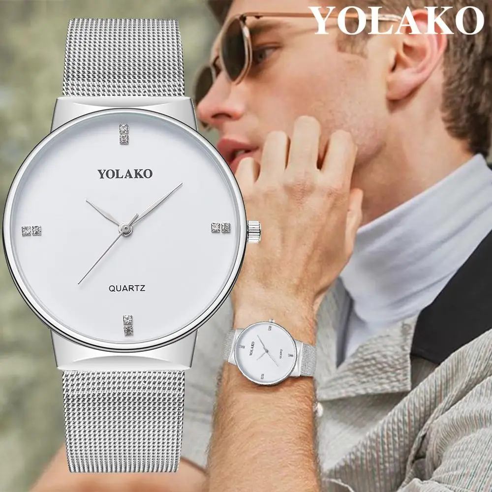 

Men Watch Retro YOLAKO Men Casual Quartz Stainless Steel Band Newv Strap Watch Analog Wrist Watch clock hot relogio masculino Q