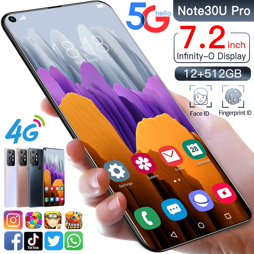 

Note30U Pro 7.2 Inch Full Screen 12+512GB 24+48MP 5G Smart Phone 2021 Global Face Unlock Dual SIM+SD Andriod 10 Mobile Phone