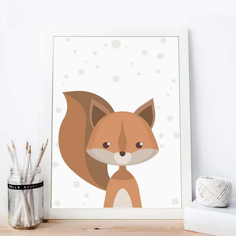Простой милый мультяшный постер с лисьим животным настенный художественный