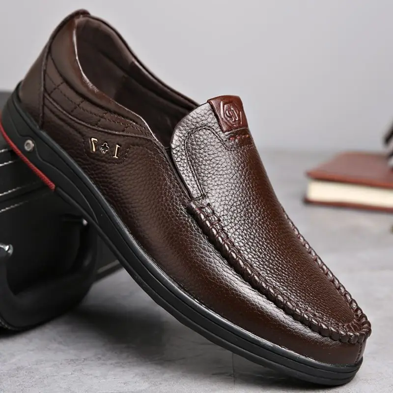 Plus Size Genuine Leather Men Shoes Casual Slip On Shoes Men Loafers Summer Comfortable Flats Breathable Foot Wear Moccasins images - 6