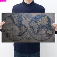nostalgic english world map drawings retro kraft paper poster vintage home office decoration painting wall stickers 7141cm