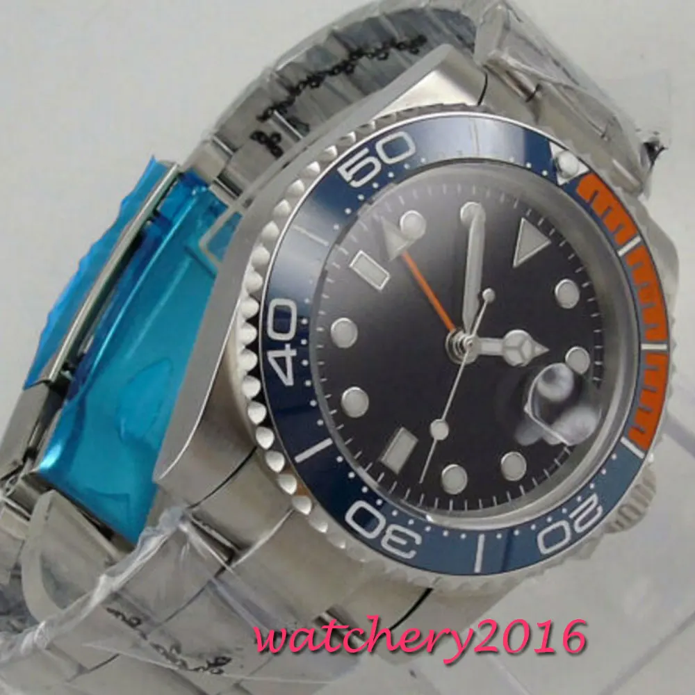 

black sterile dial ceramic bezel Sapphire glass GMT automatic mens watch