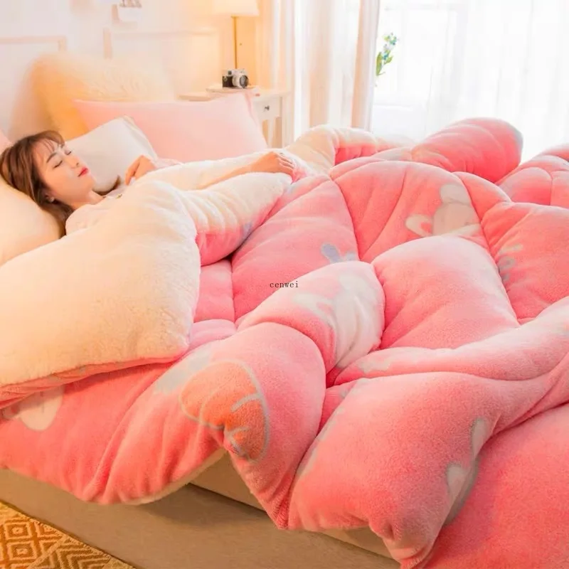 Super Warm Lamb Quilt Winter Blanket Double-sided Velvet Thickened Autumn Spring Plush Comforter Core | Дом и сад