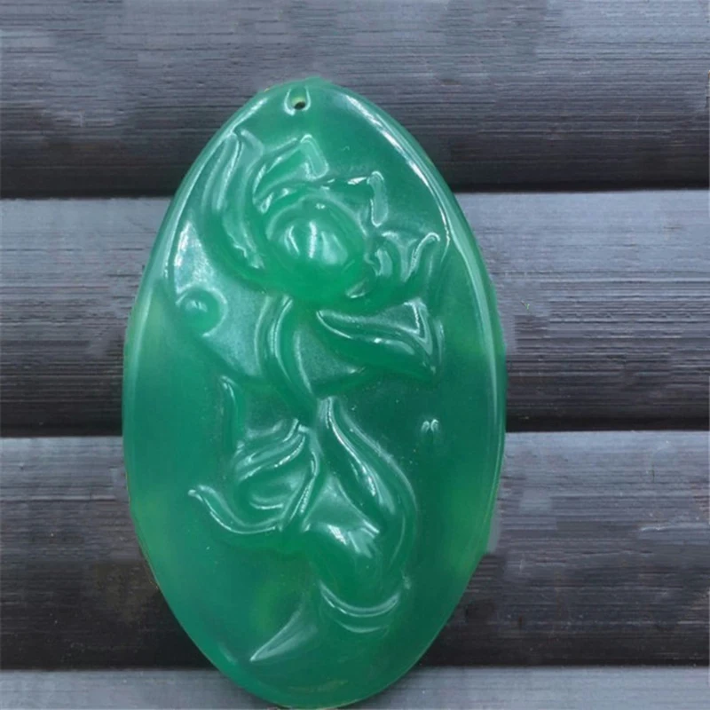 

Natural Chalcedony Lotus flower Jade Pendant Jewelry lucky Exorcise evil spirit Auspicious Amulet Pendant Fine Jewelry