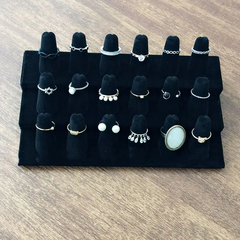 

Black Wood, flannel 18 Finger Ring Display Showcase Organizer Holder Jewelry Storage Counter