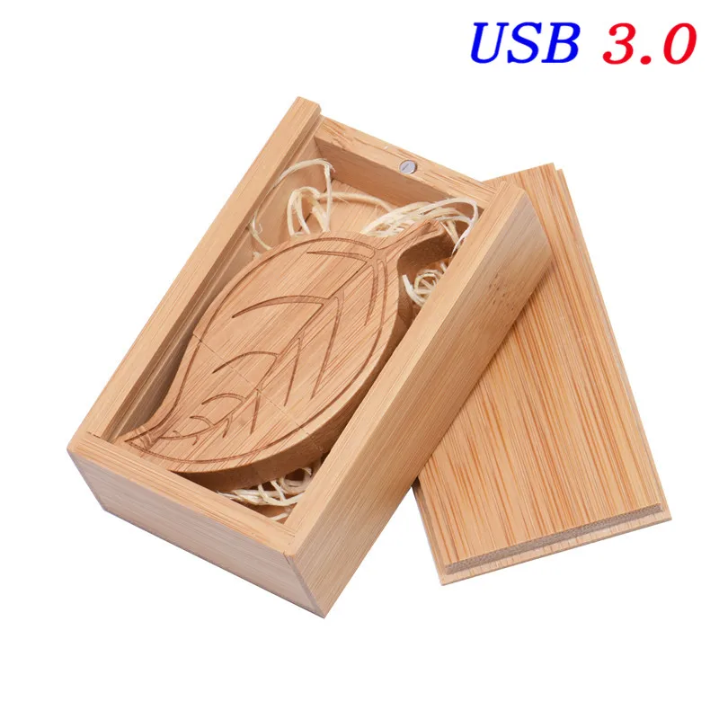 JASTER usb 3,0 usb флэш-накопитель деревянный лист+ коробка карта памяти, Флеш накопитель 4 ГБ 16 ГБ 32 ГБ 64 ГБ 128 ГБ флешка, подарок логотип на заказ - Цвет: Carbonized with box