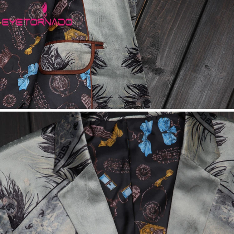 Мужской костюм в Корейском стиле пиджак с цветочным принтом деловой однобортный