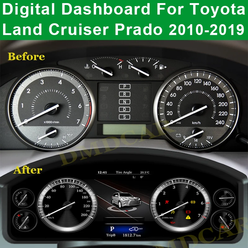 Tam LCD hız göstergesi Panel LINUX alet kutusu yükseltme araba aksesuarları TOYOTA LAND CRUISER Prado 2010-2019