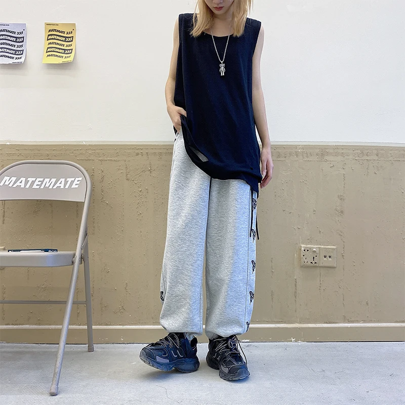 

Autumn Winter Sweatpants Women High Waist Loose Plush Thickened Drawstring Casual Elastic Waist Straight Harajuku Pants