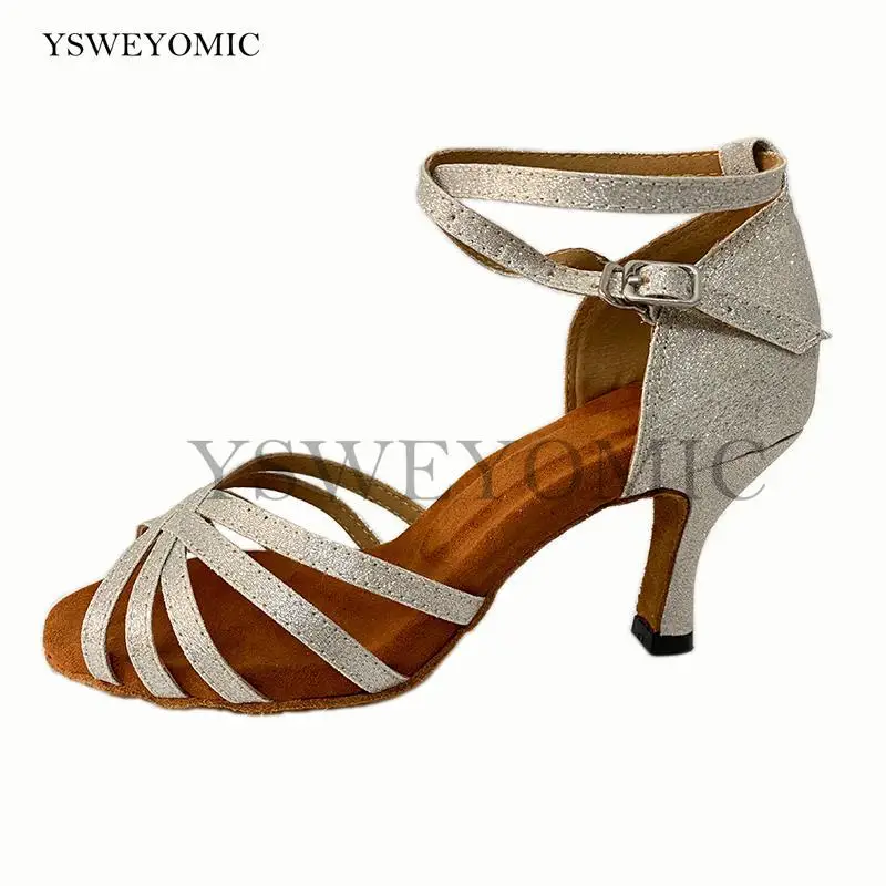Woman Latin Dance Shoes Silver Gold for Girls Glitter High Heel Salsa Bachata Dancing Shoes Women Soft Sole Ballroom Dance-shoes
