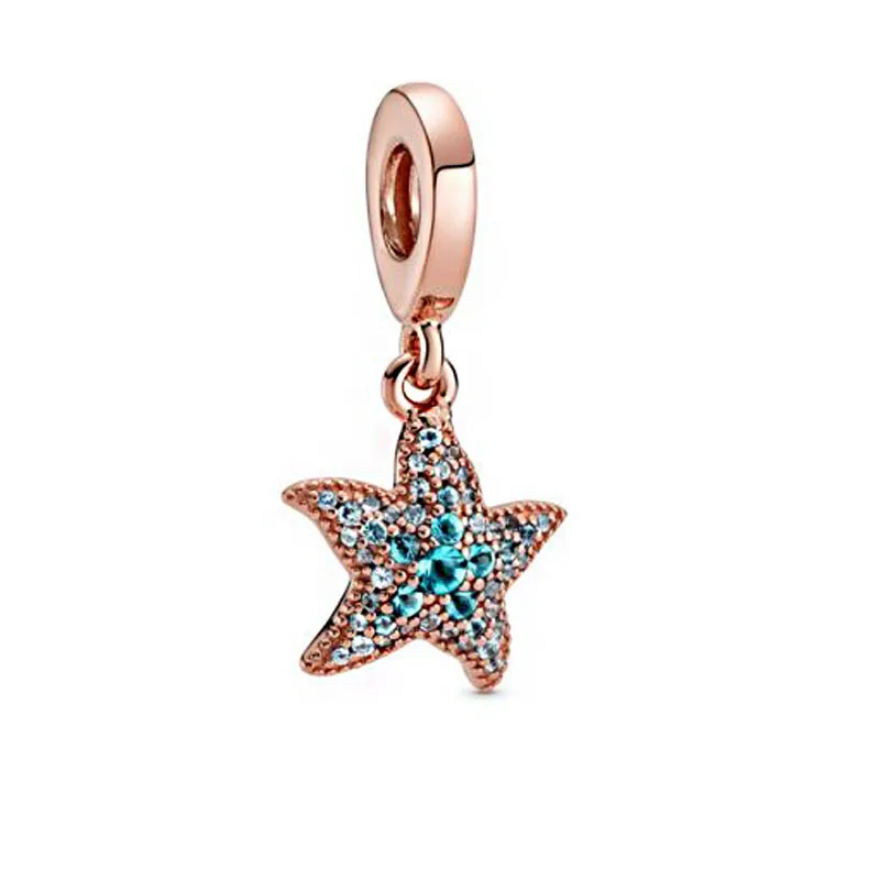 

HOT New Summer 925 Sterling Silver Sparkling Starfish Dangle Charms fit Original Pandora Bracelets BeadsDIY Women Jewelry
