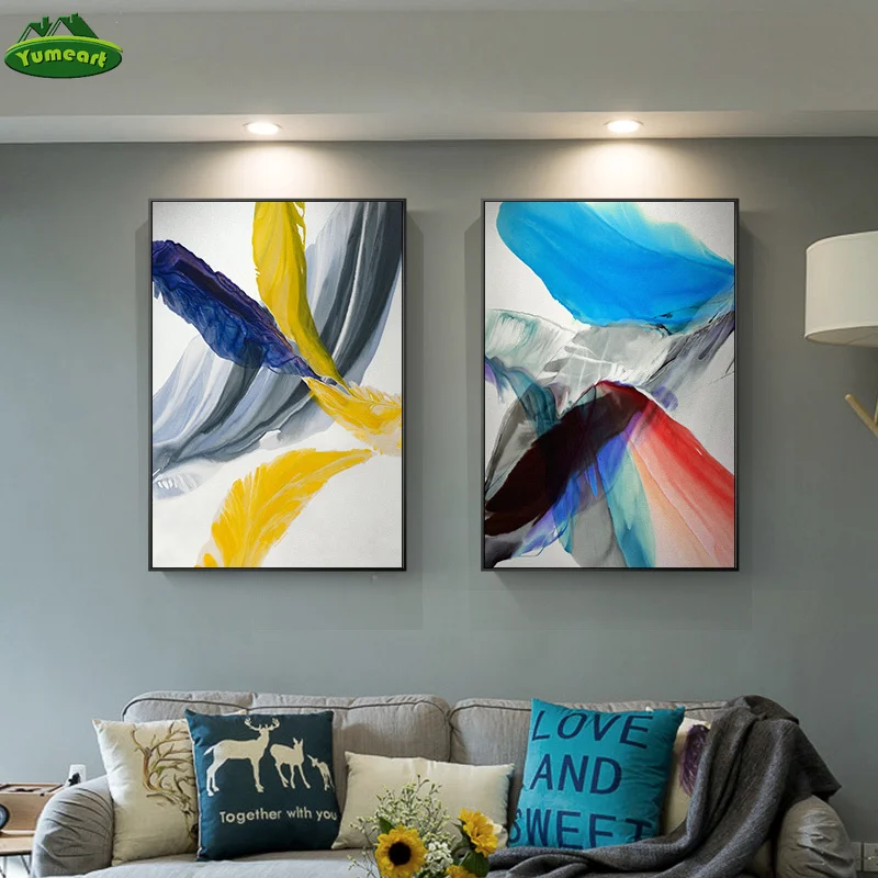 Абстрактные красочные перья холст художественные картины для гостиной спальни
