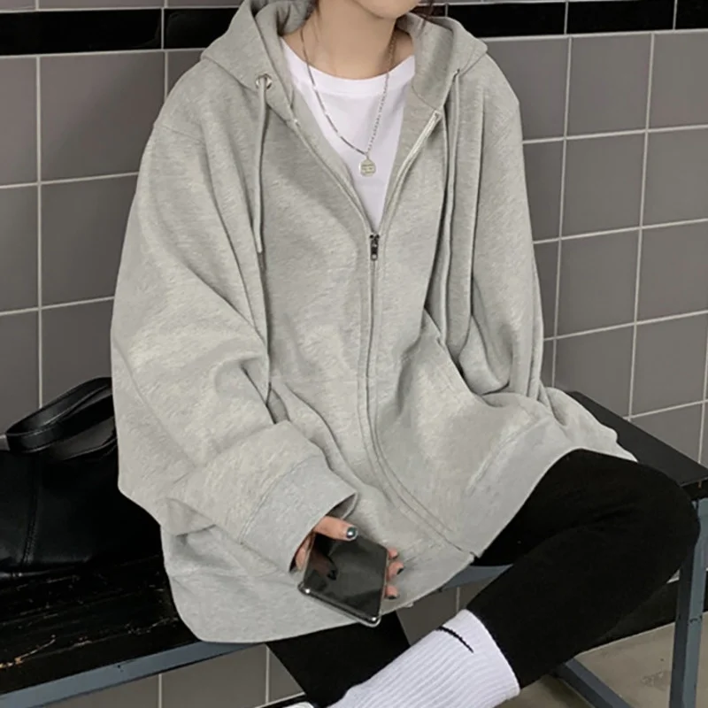 

Однотонный кардиган с капюшоном, свитер раннего сезона 2021, новое свободное серое пальто для влюбленных с длинными рукавами в ленивом стиле ...