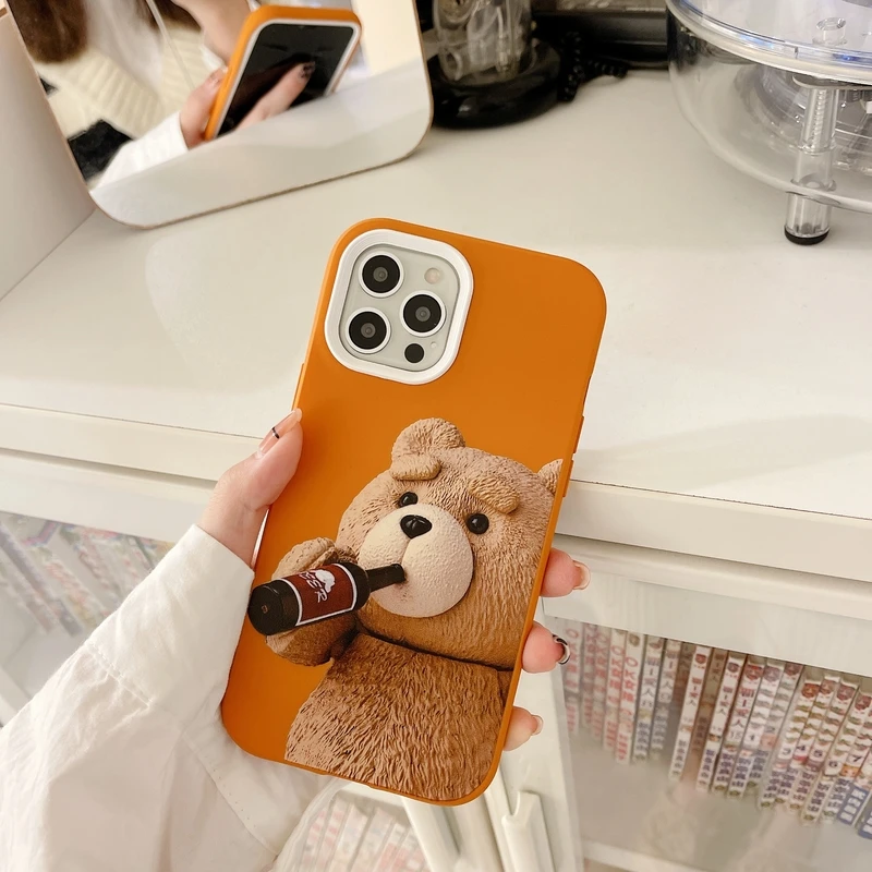 cute cartoon teddy drinks bear phone case for iphone 12 11 pro max x xs max xr 7 8 plus cases shockproof soft silicone cover free global shipping