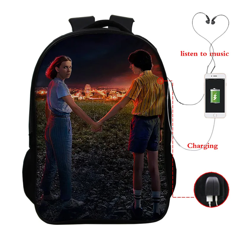 Популярные многофункциональные школьные сумки Stranger Things 3 с usb-зарядкой