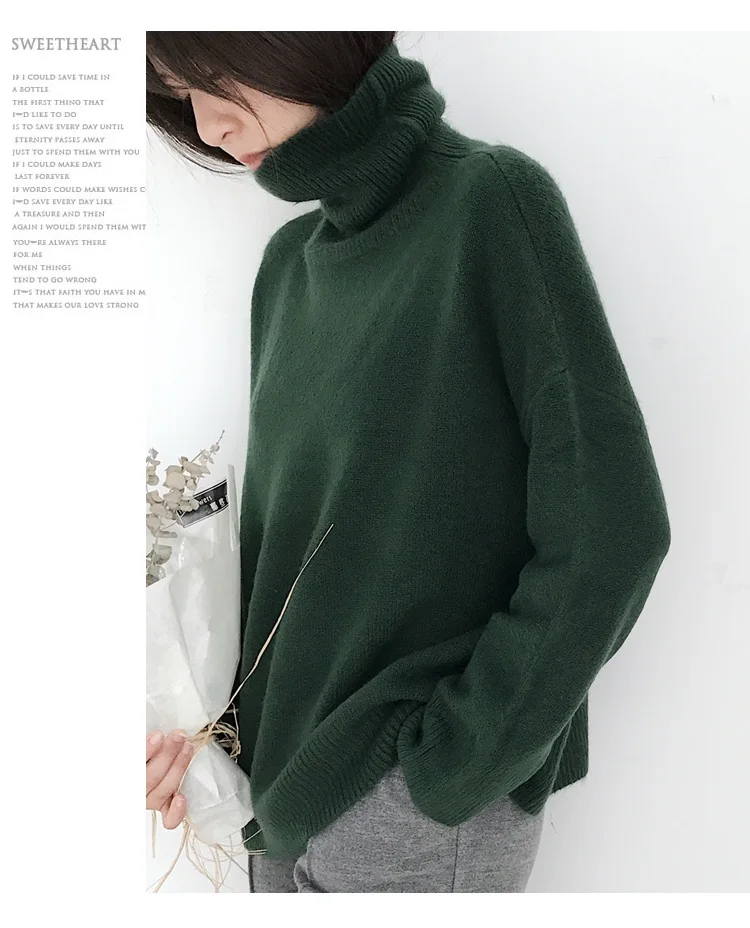 

Ailegogo Women Pullover Sweater Knitting Autumn Winter Casual Solid Turtleneck Vintage Ladies Thick Tops SW1027