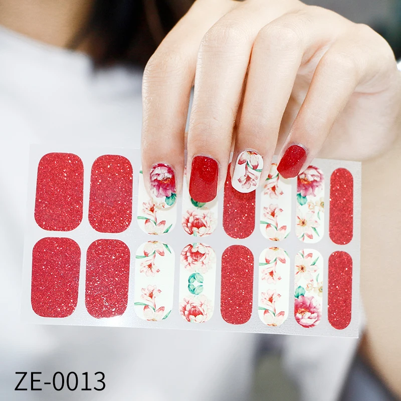 

16 наконечников/Лист наклейки для ногтей полное покрытие градиент блестящие красные и синие снежинки Рождественские наклейки самоклеющиес...