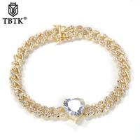 tbtk 9mm cuban link bracelet anklet iced out cubic zirconia with heart and square cz fashion trendy hiphop jewelry