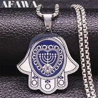 hamsa hand stainless steel heart 7 candles chain necklaces blue silver color necklaces jewelry collar acero inoxidable n3672s02