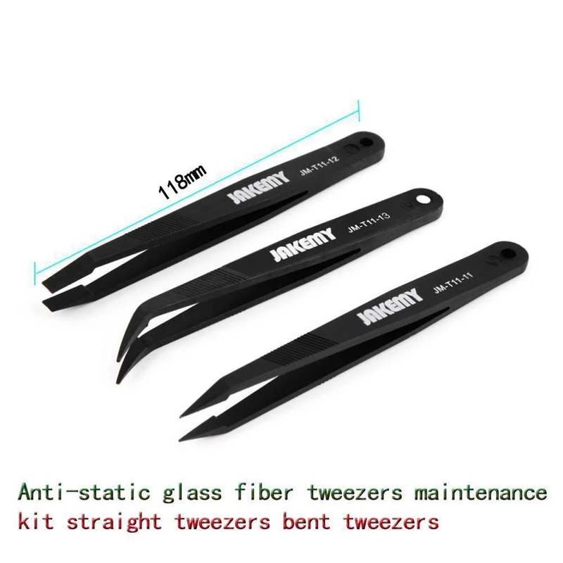 

3Pc Anti-static Tweezers Set Triad Fix Repair Tool Kit Flat/Pointed/Curved Forceps Maintenance Tools