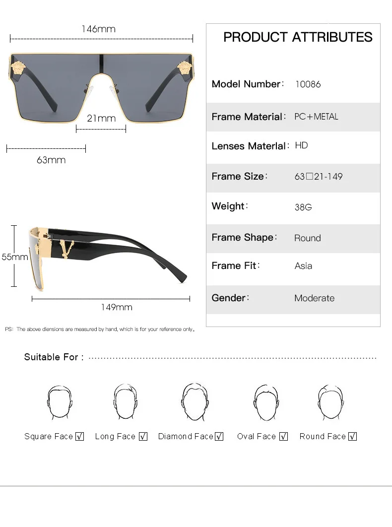 

Luxury Brand Sunglass for Men Designer Conjoined square Gradient lens Brand 2021 Mental Sunglasses Glasses Fashion Glasses 10086