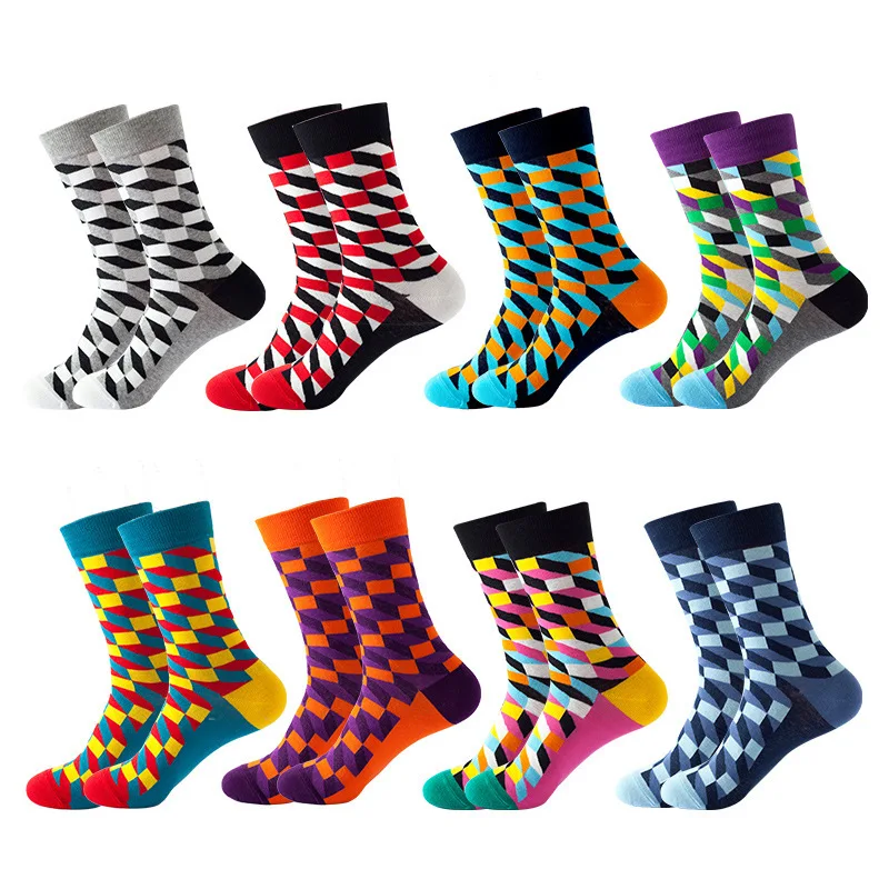 

Autumn Winter 1 Pairs/Set Geometry Happy Socks Men and Women Socks Colorful Harajuku Skateboard Female Cotton Socks Woman
